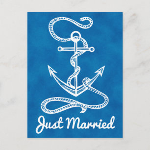 Nautical Navy Blue Just Married Anchor Watercolor Announcement Postcard