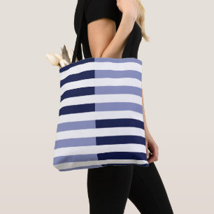 Nautical navy blue, light blue stripe tote bag