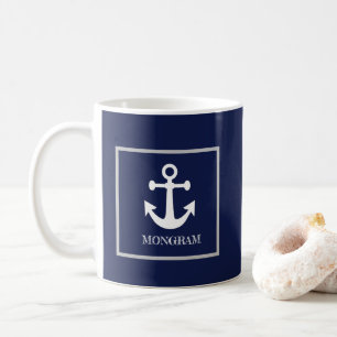 Nautical Navy Blue Name Anchor Coffee Mug