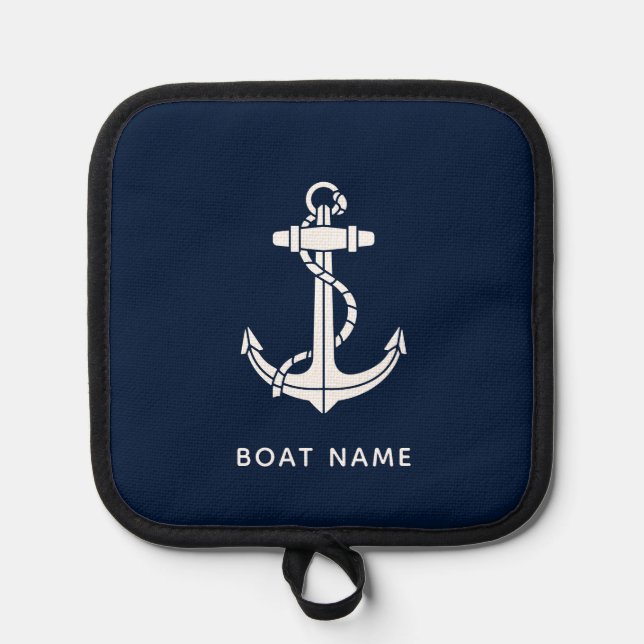 Nautical Navy Blue Name Anchor Custom Pot Holder (Front)