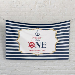 Nautical Navy Blue ONE First 1st Birthday Party Banner