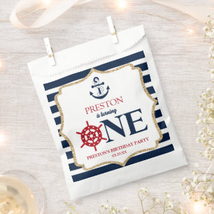 Nautical Navy Blue ONE First 1st Birthday Party Favour Bag