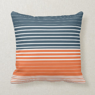 Nautical Navy Blue Orange Stripes Cushion