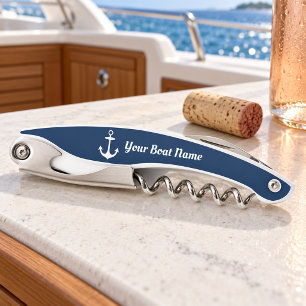 Nautical Navy Blue Personalised Boat Name Corkscrew