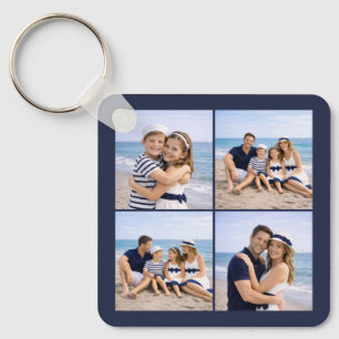 Nautical Navy Blue Personalised Family Photo Key Ring