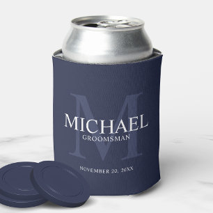Nautical Navy Blue Personalised Groomsmen Can Cooler