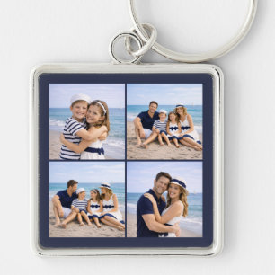 Nautical Navy Blue Personalized Family Photo Key Ring