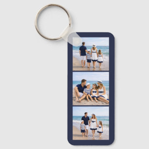 Nautical Navy Blue Personalized Family Photo Key Ring