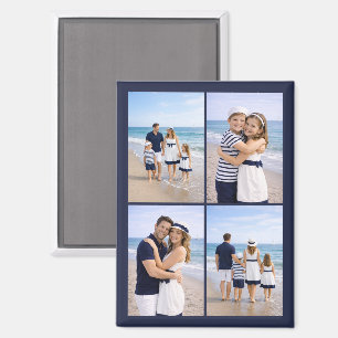 Nautical Navy Blue Personalized Family Photo Magnet