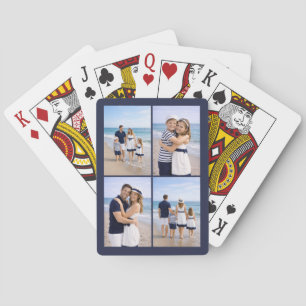 Nautical Navy Blue Personalized Family Photo Playing Cards
