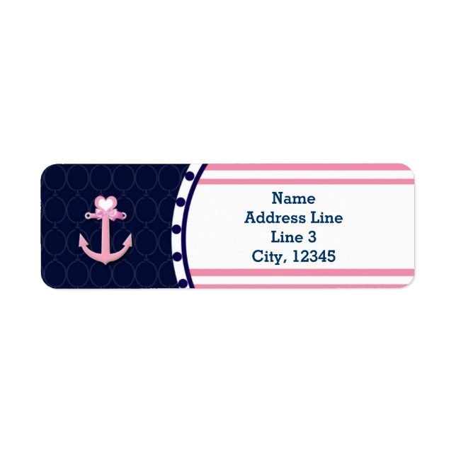 Nautical Navy Blue Pink Baby Shower Girl Labels (Front)