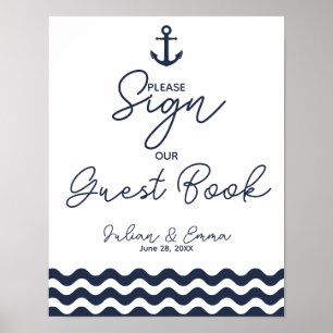 Nautical Navy blue Please sign guest book print