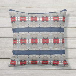 Nautical Navy Blue Red Grey Stripes Lake Ocean Cushion
