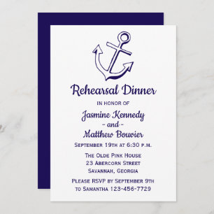 Nautical Navy Blue Rehearsal Dinner Ship Anchor Invitation