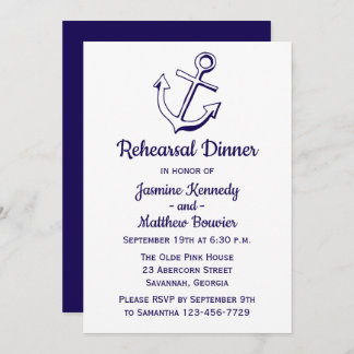 Nautical Navy Blue Rehearsal Dinner Ship Anchor Invitation