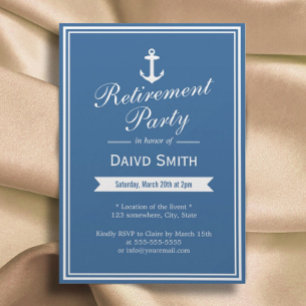 Nautical Navy Blue Retirement Party Invitations