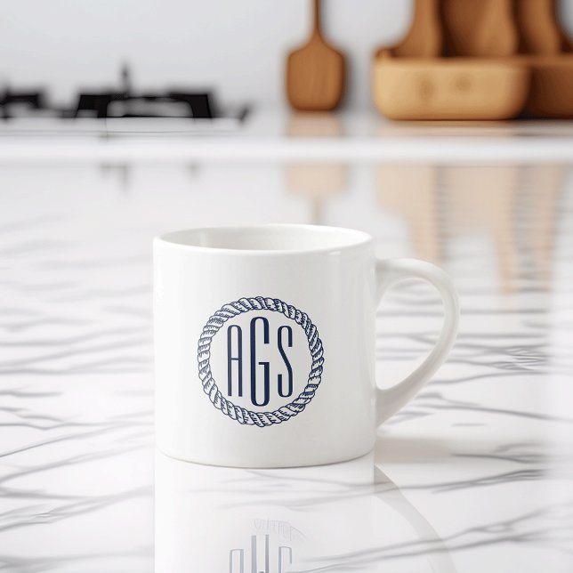 Nautical Navy Blue Rope Monogram Espresso Cup (Creator Uploaded)