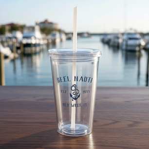 Nautical Navy Blue Rustic Anchor Boat Name Acrylic Tumbler