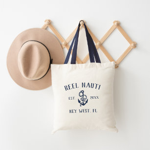 Nautical Navy Blue Rustic Anchor   Your Boat Name Tote Bag