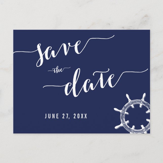 Nautical Navy Blue Save The Date Postcards (Front)