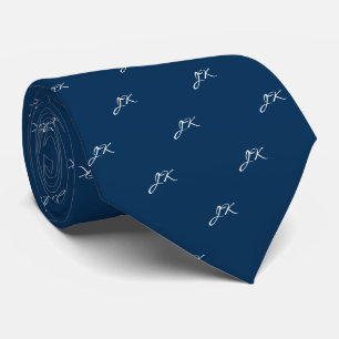 Nautical Navy Blue Script Pattern Monogram Tie
