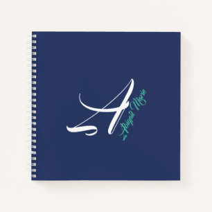 Nautical Navy Blue & Sea Green Monogram Sketchbook Notebook