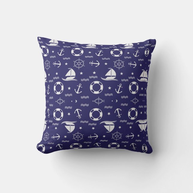 Nautical Navy Blue Seamless Patterns Background Cushion (Front)