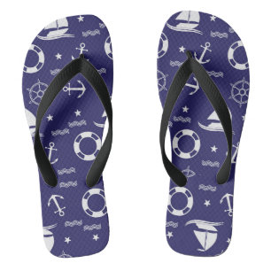 Nautical Navy Blue Seamless Patterns Background Thongs