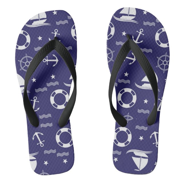 Nautical Navy Blue Seamless Patterns Background Thongs (Footbed)