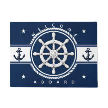 Nautical Navy Blue Ship's Wheel Anchor 