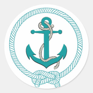 Nautical navy blue silhouette anchor rope classic round sticker