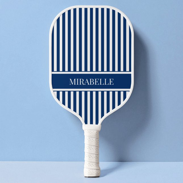 Nautical Navy Blue Simple Striped Modern Custom Pickleball Paddle (Nautical Navy Blue Simple Striped Modern Custom Pickleball Paddle)