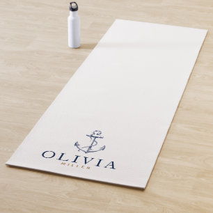 Nautical Navy Blue Sketch Anchor Monogram   Yoga Mat