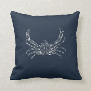 Nautical Navy Blue Starfish & Crab Cushion