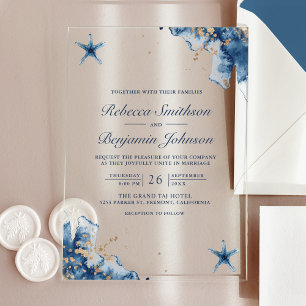Nautical Navy Blue Starfish Wedding Acrylic Invitations