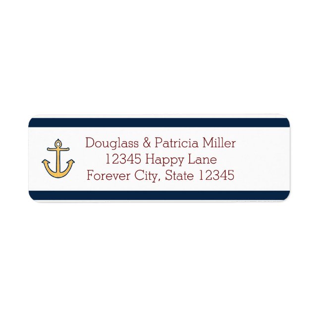 Nautical Navy Blue Stripes Anchor Return Address Label (Front)