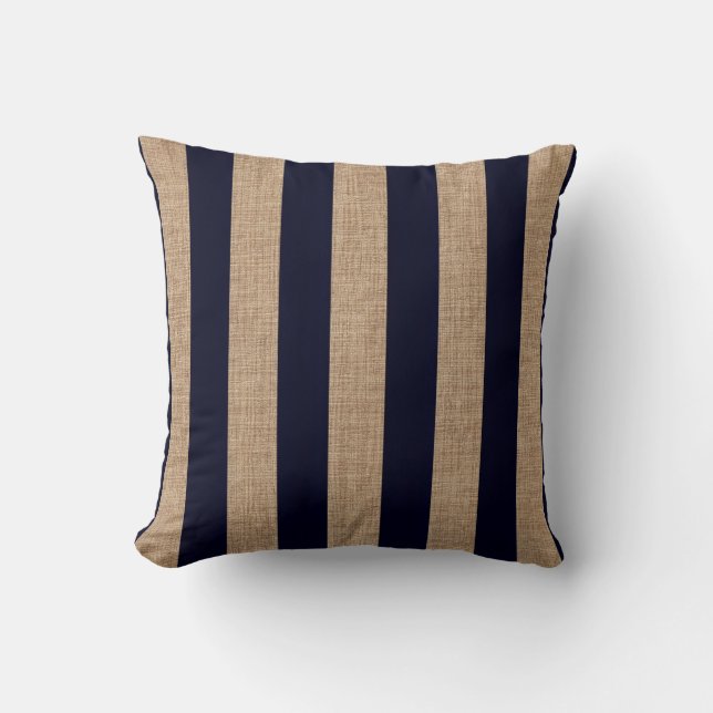 Nautical Navy Blue Stripes Design, Sailing Theme,  Cushion (Front)