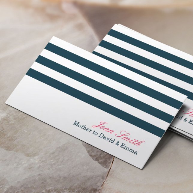 Nautical Navy Blue Stripes Mummy Calling Card (Creator Uploaded)