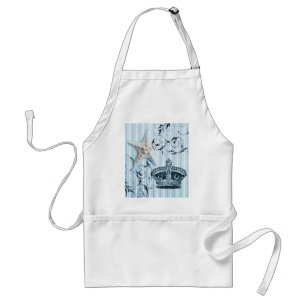 nautical navy blue stripes starfish seashell crown standard apron