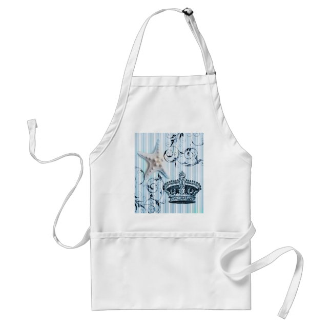 nautical navy blue stripes starfish seashell crown standard apron (Front)