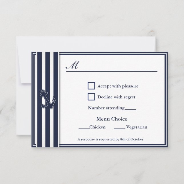 Nautical Navy Blue Swallows RSVP 2 Menu Choice (Front)