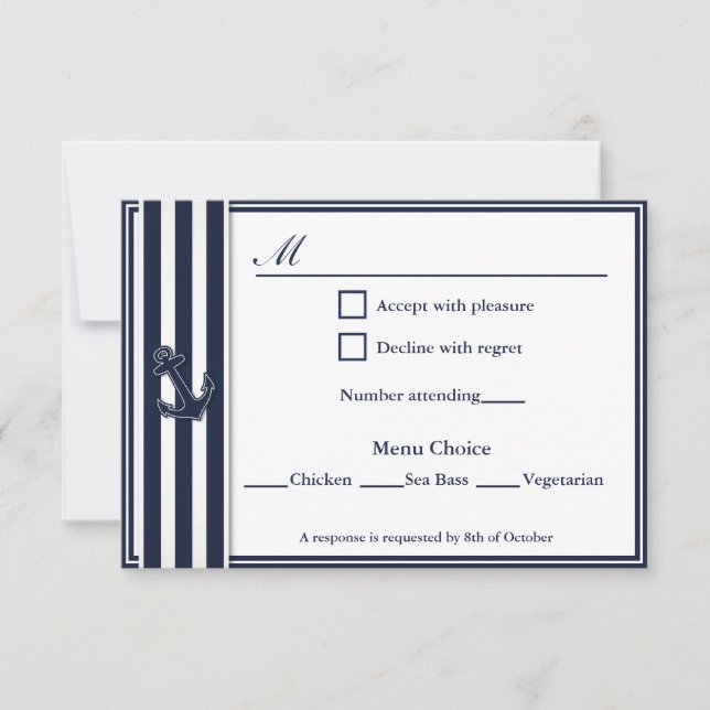 Nautical Navy Blue Swallows RSVP 3 Menu Choice (Front)