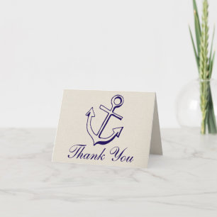 Nautical Navy Blue Thank You Anchor Tan Wedding Card