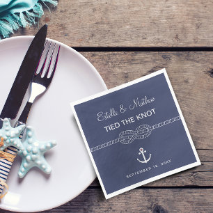 Nautical Navy Blue Tied the Knot Wedding Napkin