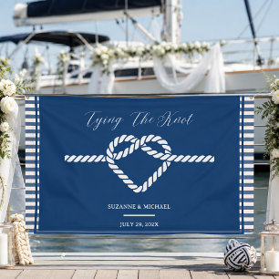 Nautical Navy Blue Tying Knot Stripes Wedding Banner