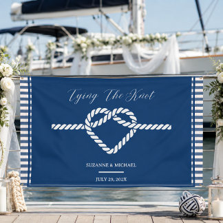 Nautical Navy Blue Tying Knot Stripes Wedding Banner