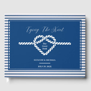 Nautical Navy Blue Tying Knot Stripes Wedding  Guest Book