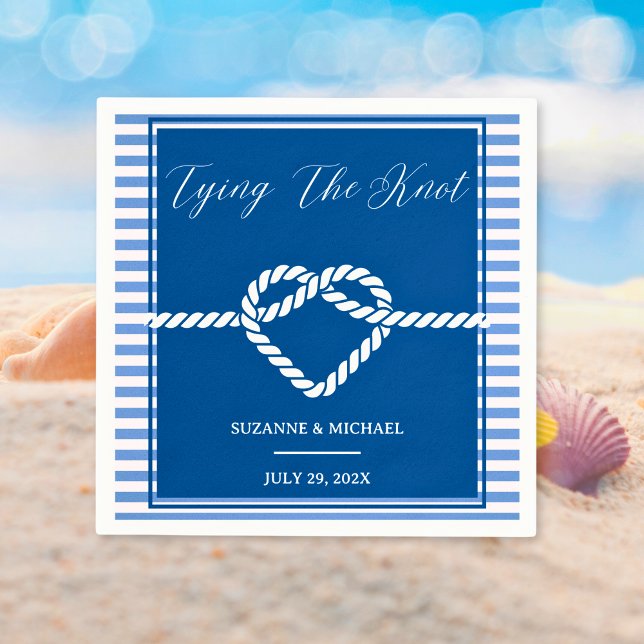 Nautical Navy Blue Tying Knot Stripes Wedding  Napkin (Nautical Navy Blue Tying Knot Stripes Wedding Napkins)