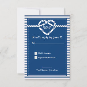 Nautical Navy Blue Tying Knot Stripes Wedding RSVP Card