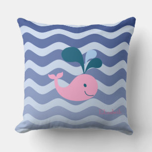 Nautical Navy Blue Waves, Whale Cushion